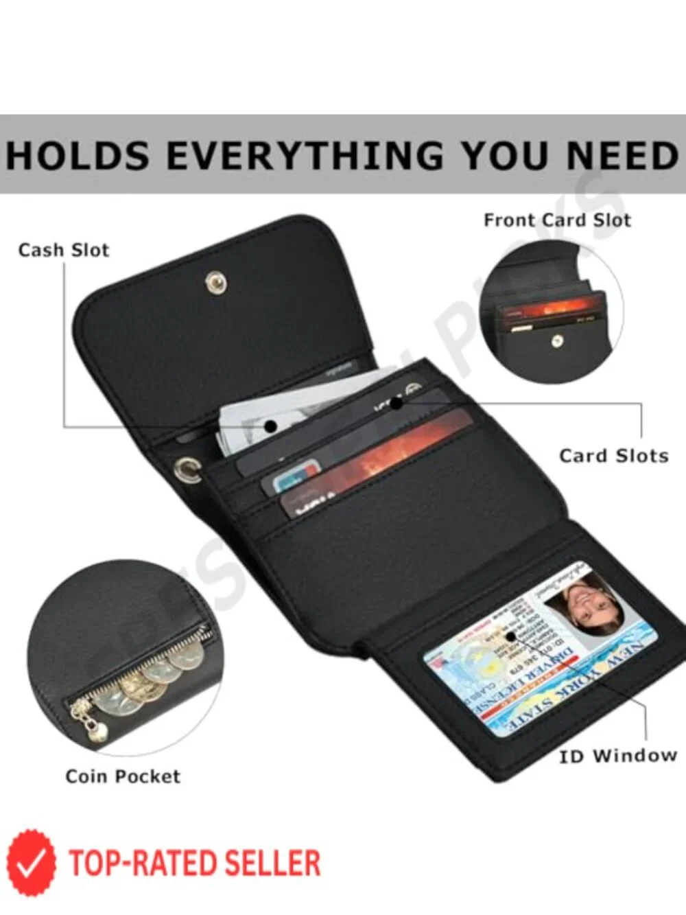 Mini RFID Blocking Slim Wallet Women Tri-Fold Card Holder with Coin Pocket